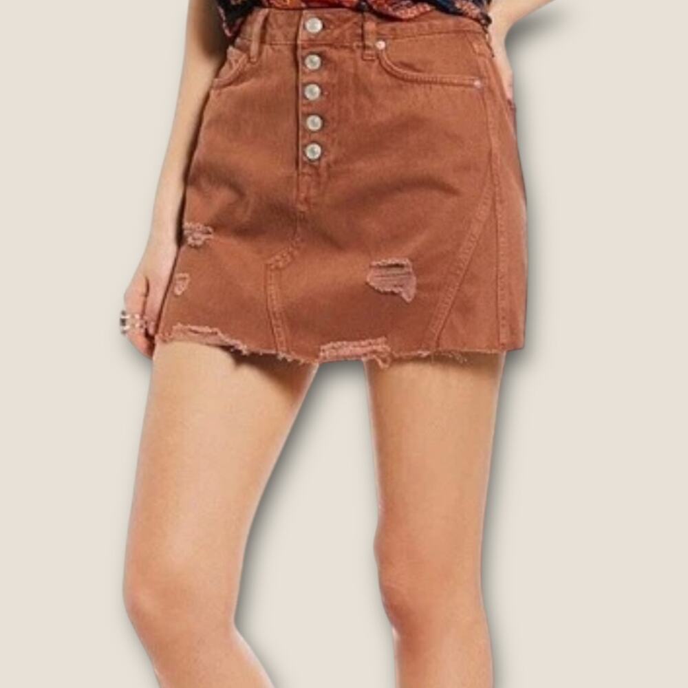 We the Free Burnt orange Distressed Denim mini skirt Size  26